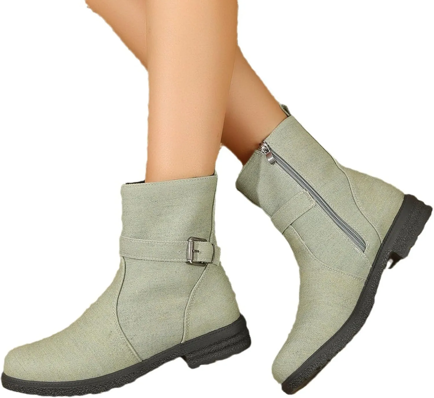 Boots for Women Large Size Ethnic Style Printed Mid Calf Boots Non Slip Chunky Heel Boots Novelty Splicing Boots