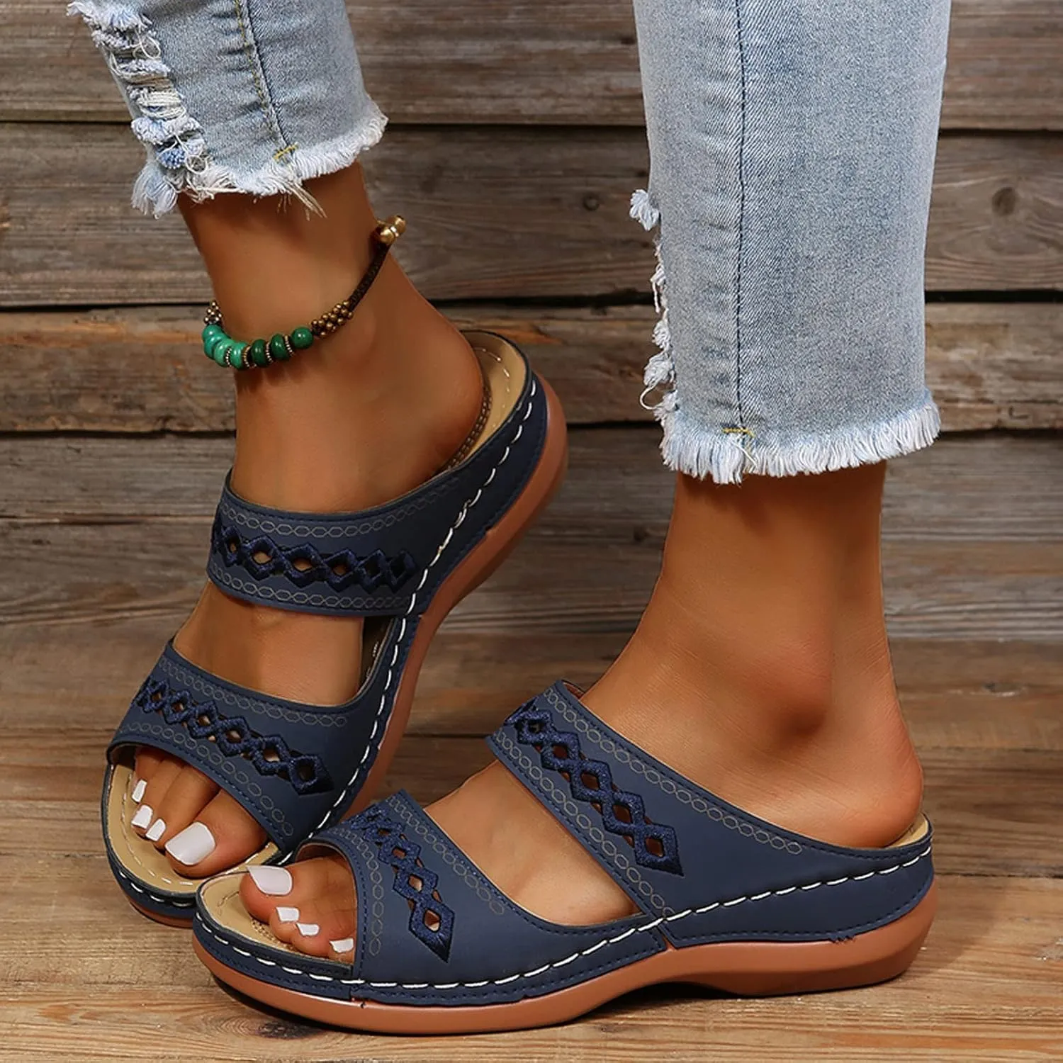 Cathalem Orthopedic Sandals for Women, Summer Comfortable Walking Sandals with Arch Support Platform Wedge Slides Shoes