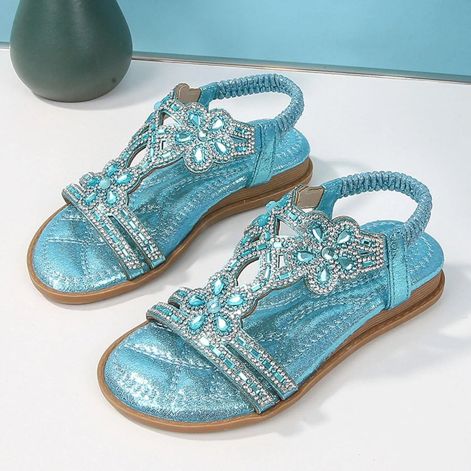 Girl Princess Sandals Rhinestone Slingback Sandals Elastic Ankle Strap Casual Bohemian Size 2 Shoes Baby Girl 0