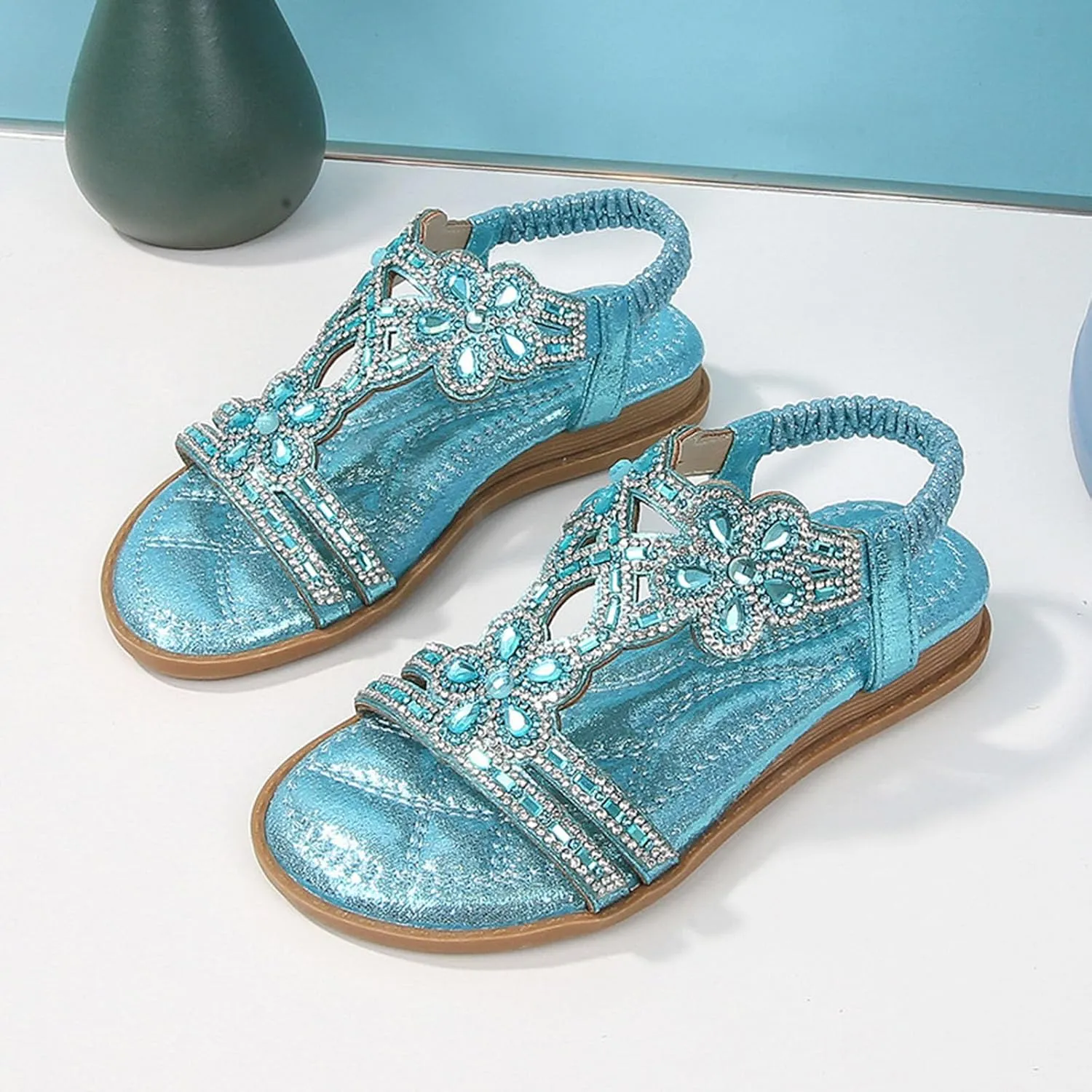 Girl Princess Sandals Rhinestone Slingback Sandals Elastic Ankle Strap Casual Bohemian Size 2 Shoes Baby Girl 0