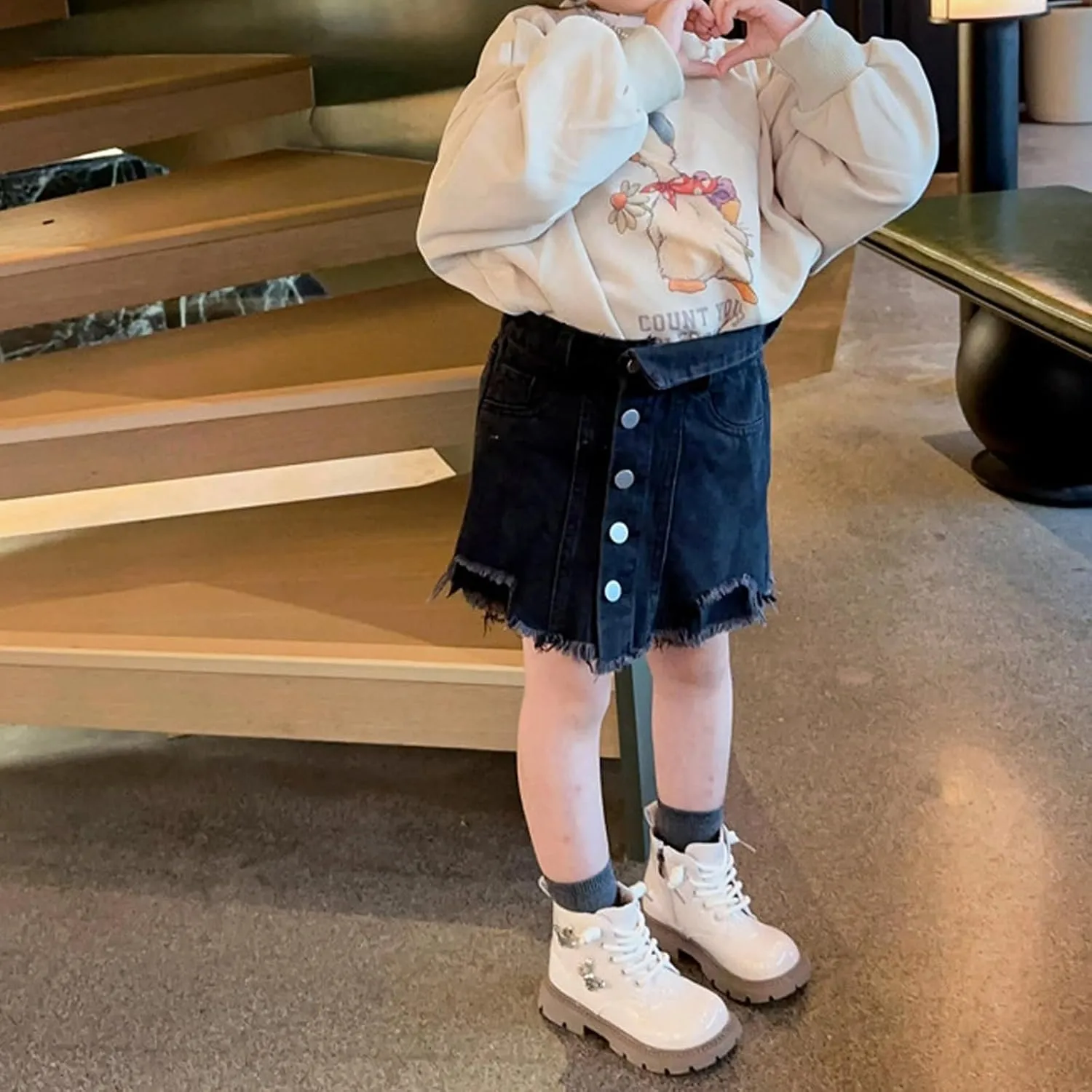 Little Girls Lace-Up Cute Sweet Leather Ankle Boots with Butterfly Wing Side Zipper Fashion Outdoor Dress Shoes