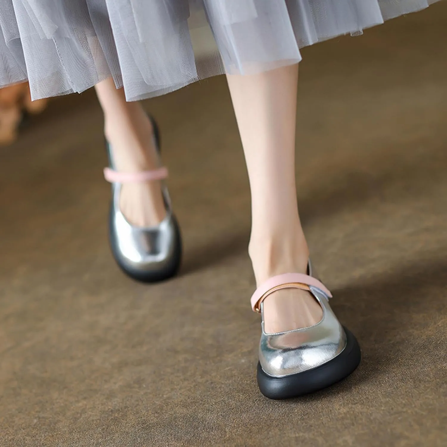Mary Jane Platform Shoes for Women,Silver Round Toe Slip on Ankle Strap Platform Pumps Shoes,Comfortable School Uniform Daily Dress Sweet Lolita Shoes