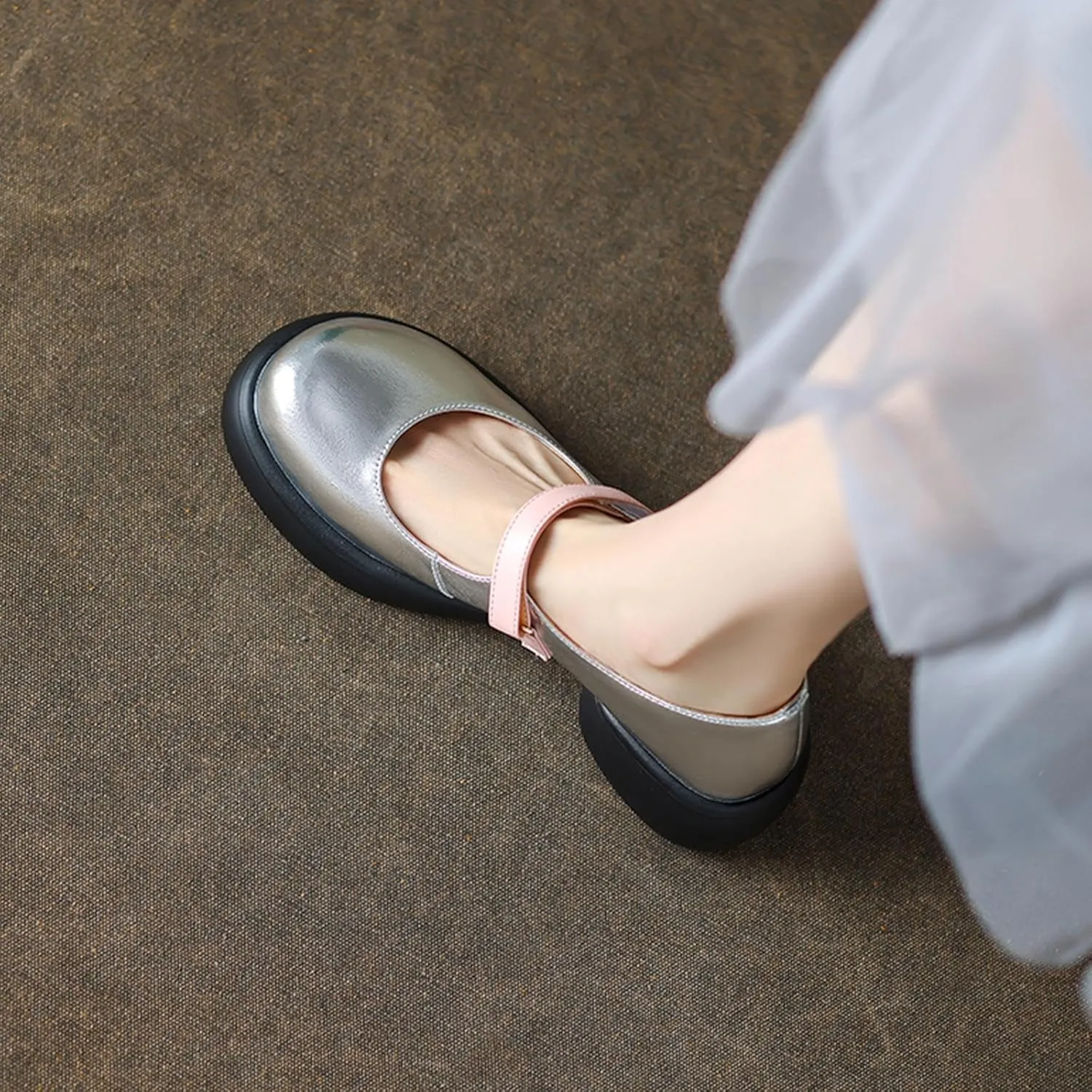 Mary Jane Platform Shoes for Women,Silver Round Toe Slip on Ankle Strap Platform Pumps Shoes,Comfortable School Uniform Daily Dress Sweet Lolita Shoes