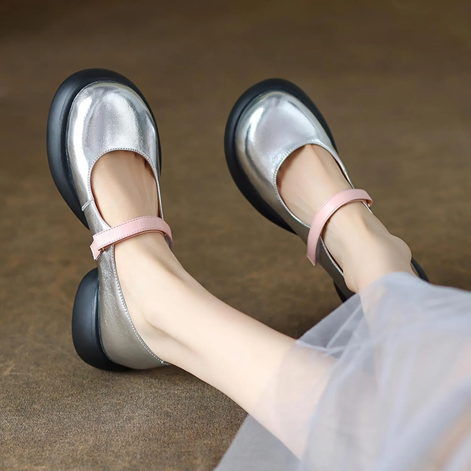 Mary Jane Platform Shoes for Women,Silver Round Toe Slip on Ankle Strap Platform Pumps Shoes,Comfortable School Uniform Daily Dress Sweet Lolita Shoes