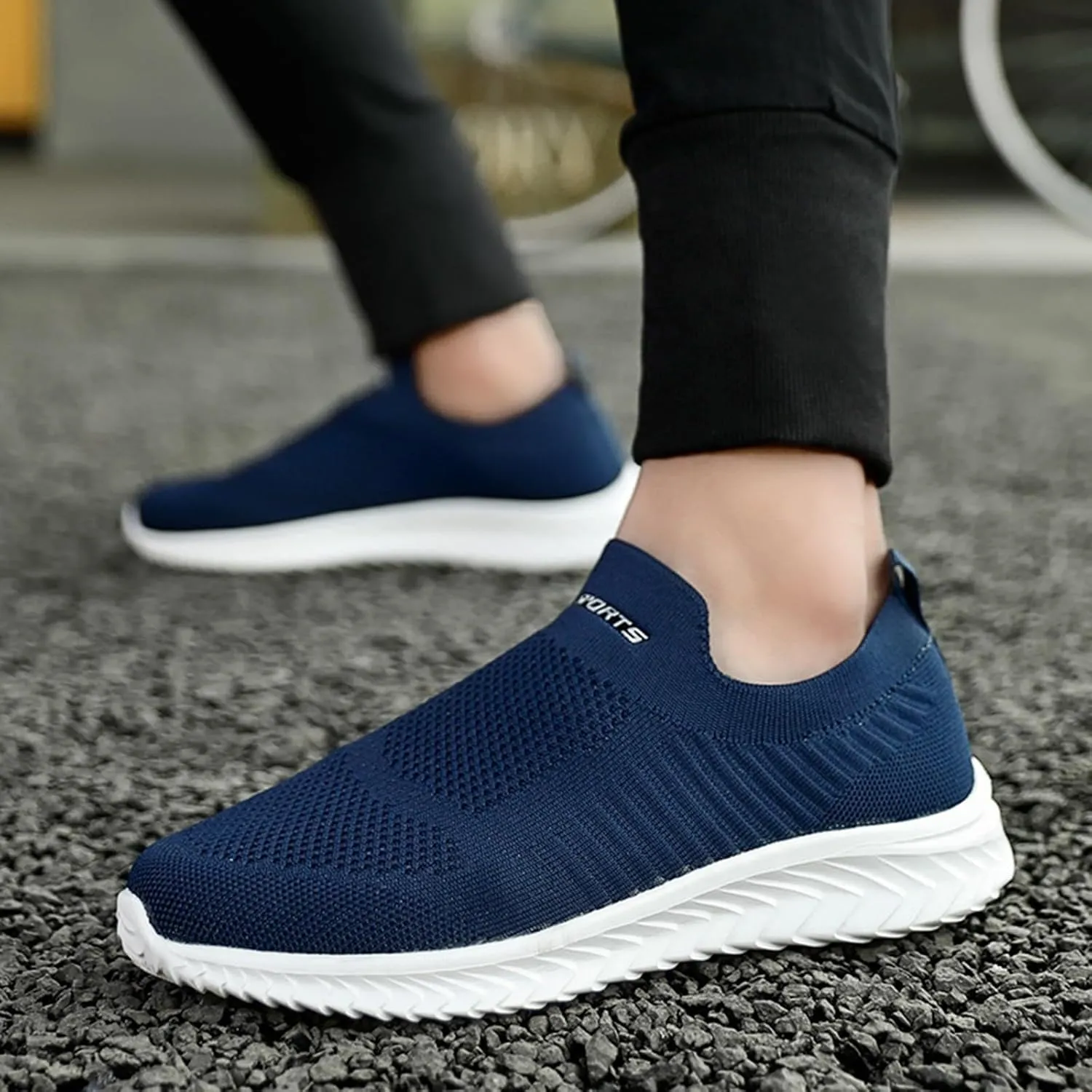 Mens Slip On Walking Shoes Lightweight Non Slip Gym Workout Running Shoes Mesh Breathable Cushion Tennis Athletic Sneakers