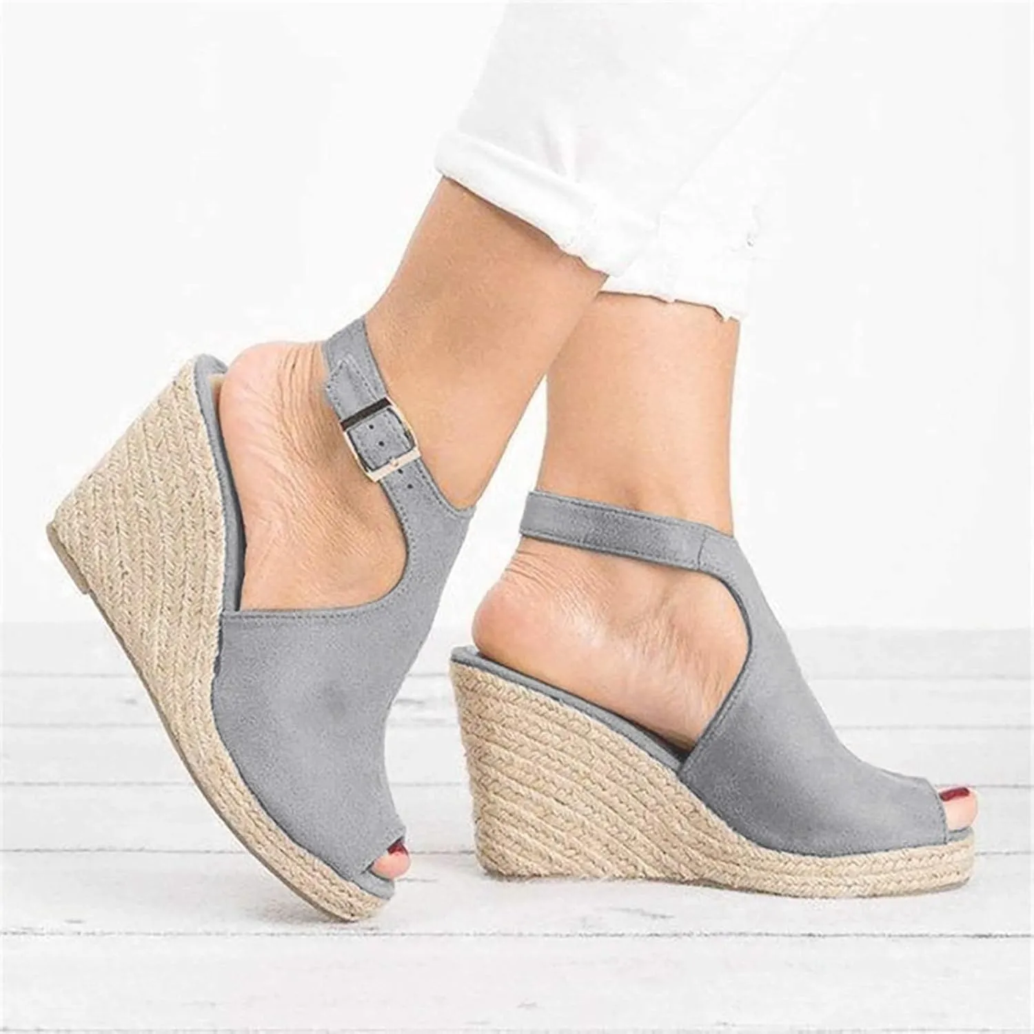 Wedge Sandals for Women Open Toe Slip On Platform Sandals Espadrilles Buckle High Platform Beach Shoes