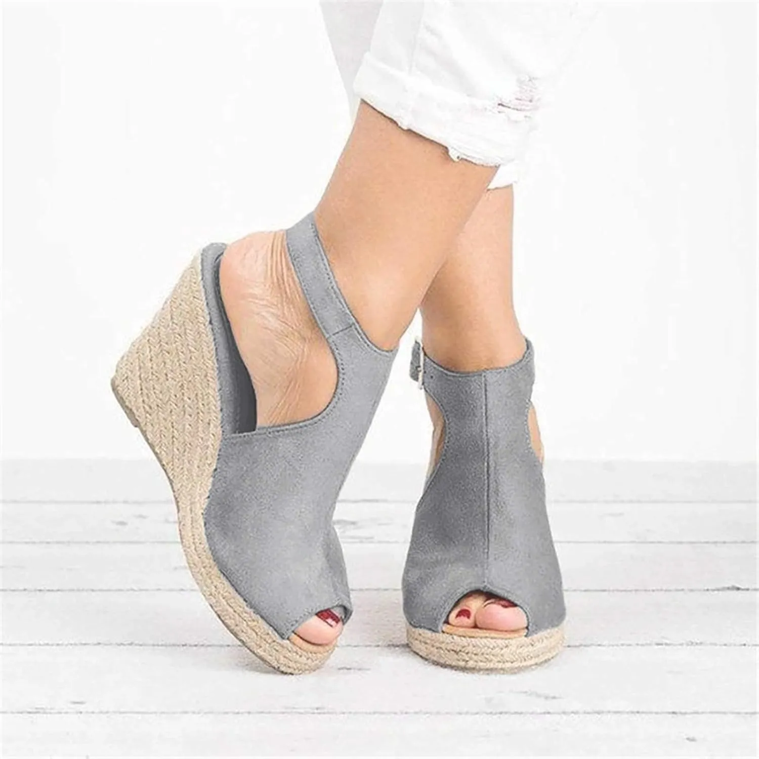 Wedge Sandals for Women Open Toe Slip On Platform Sandals Espadrilles Buckle High Platform Beach Shoes