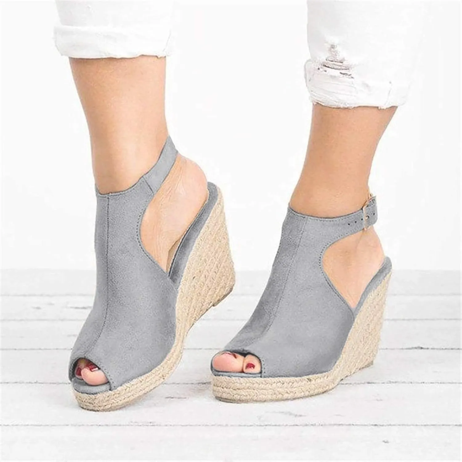 Wedge Sandals for Women Open Toe Slip On Platform Sandals Espadrilles Buckle High Platform Beach Shoes
