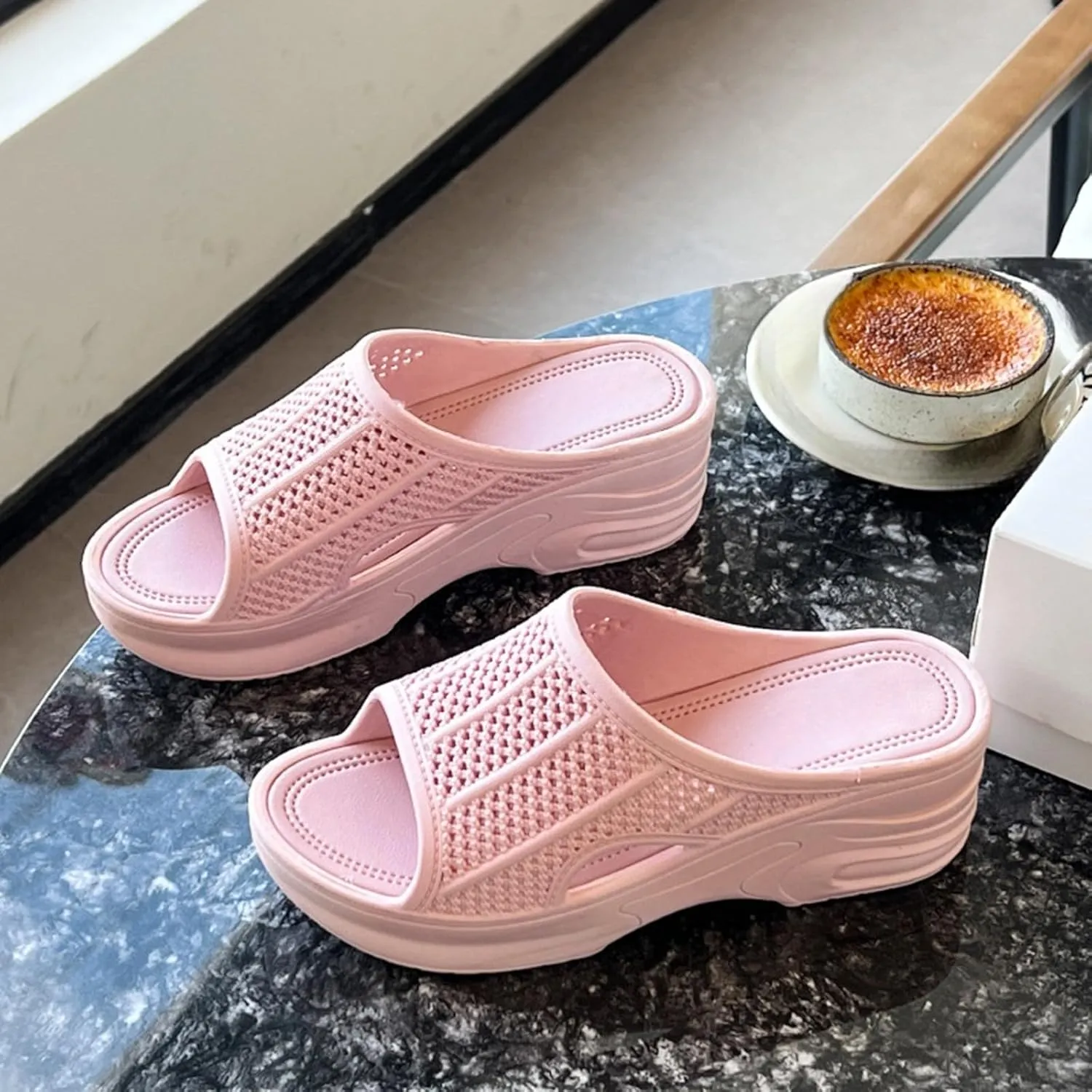 Wedge Slides for Women Orthopedic Summer Slip On House Slippers Arch Support Comfortable Open Toe Wide Width Beach Sandal