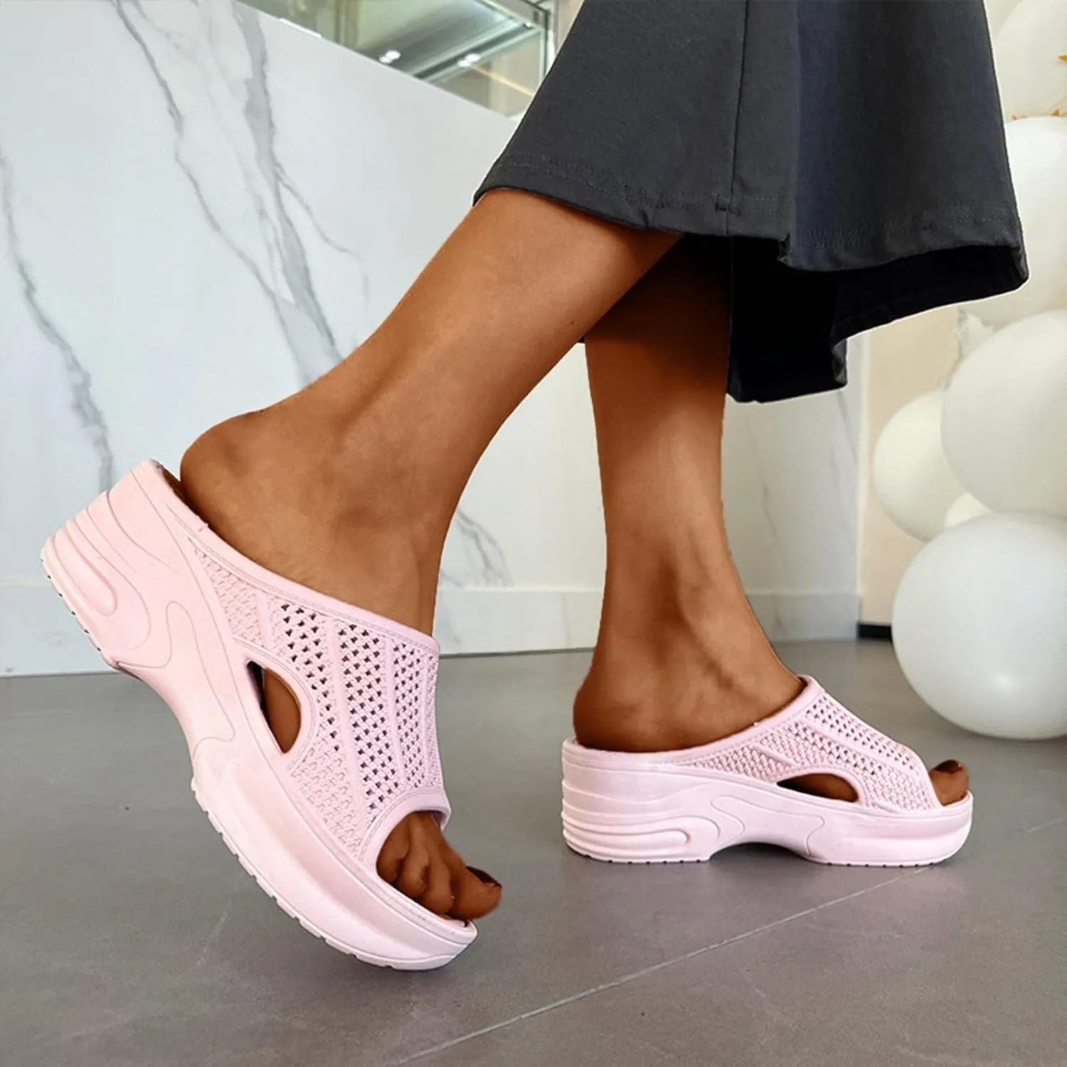 Wedge Slides for Women Orthopedic Summer Slip On House Slippers Arch Support Comfortable Open Toe Wide Width Beach Sandal