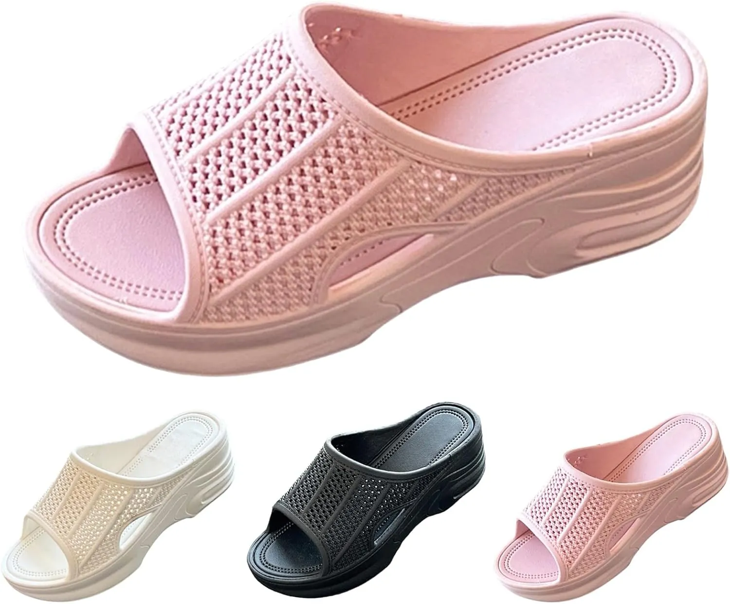 Wedge Slides for Women Orthopedic Summer Slip On House Slippers Arch Support Comfortable Open Toe Wide Width Beach Sandal