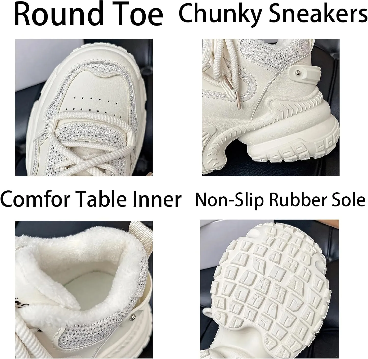 Womens Fashion Lace-Up Leather Chunky Sneakers Platform Round Toe Non-Slip Casual Sport Shoes for Walking Workout Driving